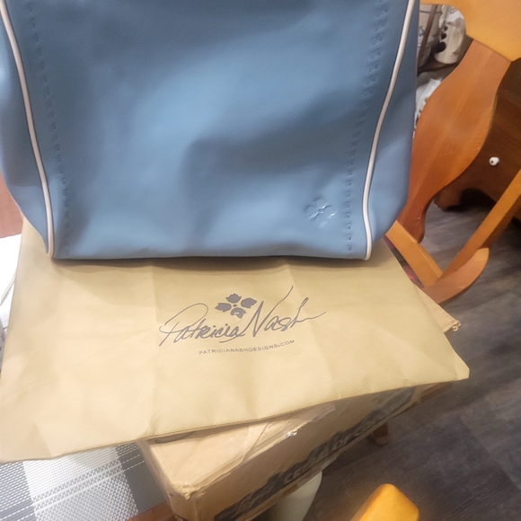 Patricia Nash Blue Leather Kalivia Frame Satchel Shoulder Bag - Picture 4 of 7